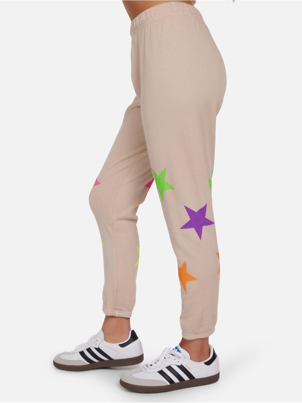 Michael Lauren Beige Joggers with Multicolor Star Print